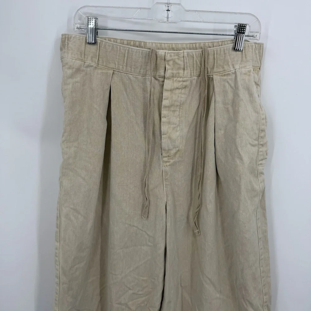 FREE PEOPLE AFTER LOVE CUFF wide leg‎ PANT sz M beige